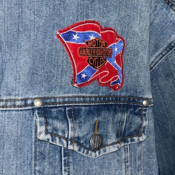 Vintage 1980s Harley Davidson Denim Jean Jacket XL Softail patches trucker embrd - Picture 3 of 11